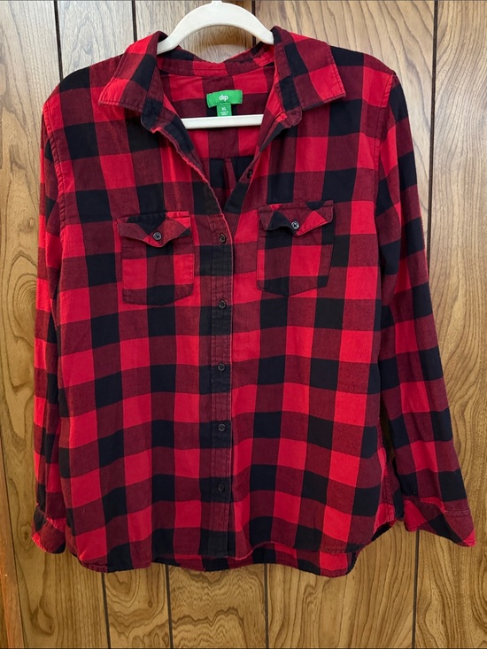dip Tops - dip Red and Black Buffalo Plaid Button-Down Shirt 100% cotton
